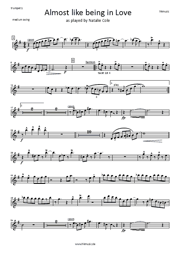 hkmusic Almost like being in Love Bigband Arrangement