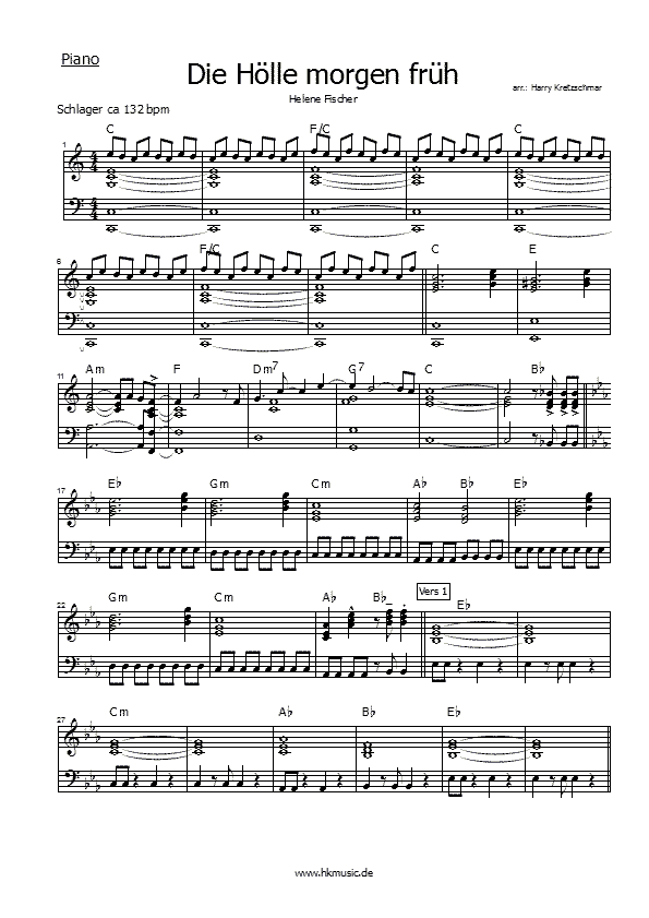hkmusic noten Helene Fischer Die Hölle früh